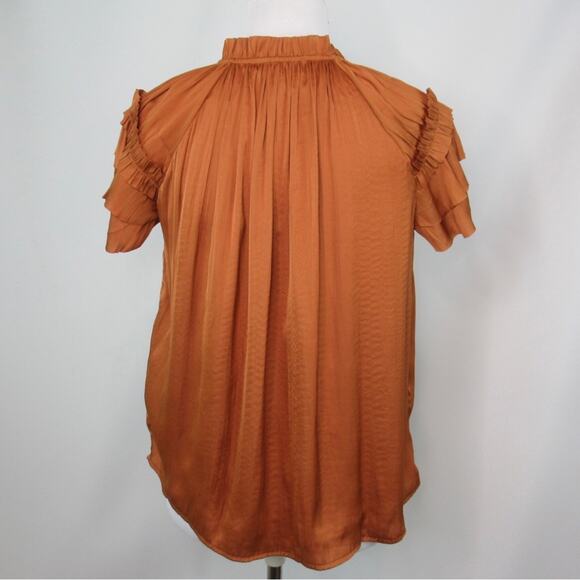 CATHERINE MALANDRINO Pleated Airflow Blouse in Rust Women's Size Small - Picture 9 of 12